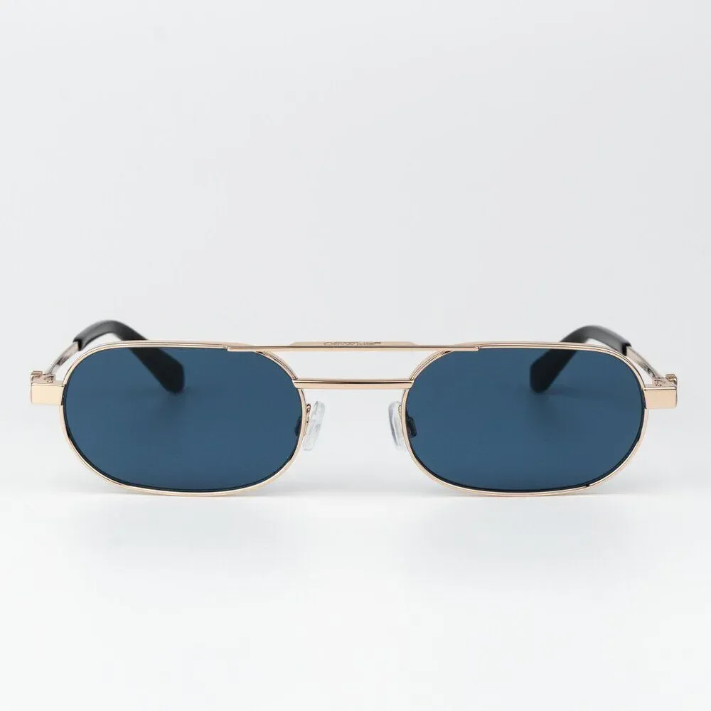 Off-White VAIDEN Men Sunglasses Gold Blue Oval OERI123 VAIDEN 7645 NEW AUTHENTIC